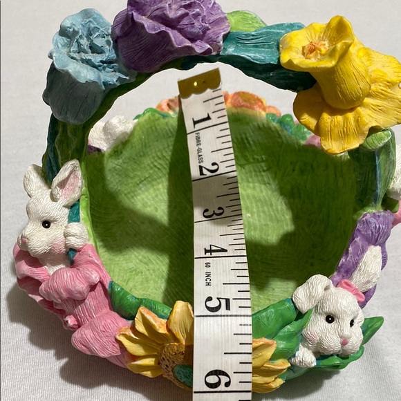Vintage Resin Ceramic Easter Bunny Baskets Colorful Flowers Sunflowers - Picture 9 of 9
